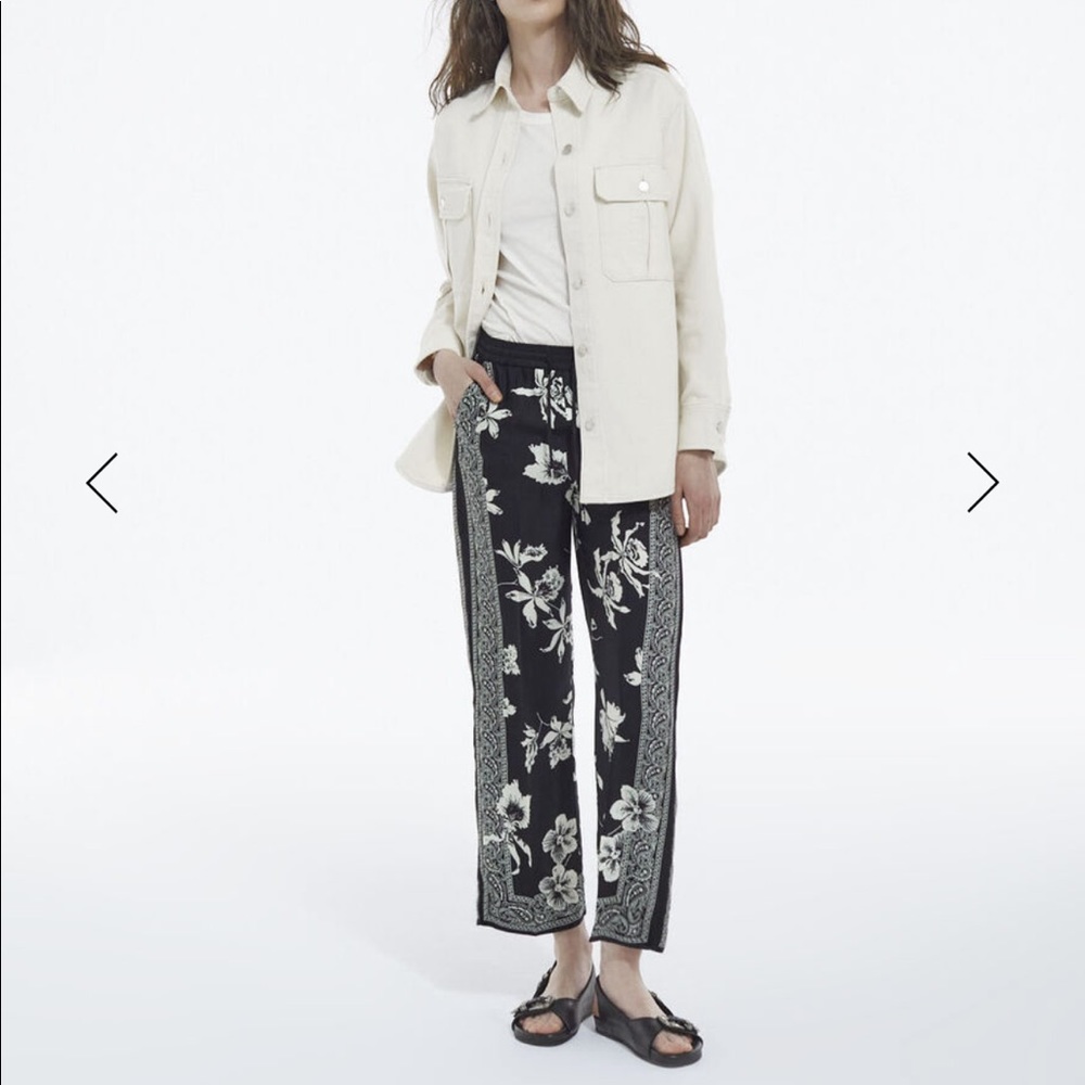 Kooples Flowing Black White pants with Scarf motif size 0